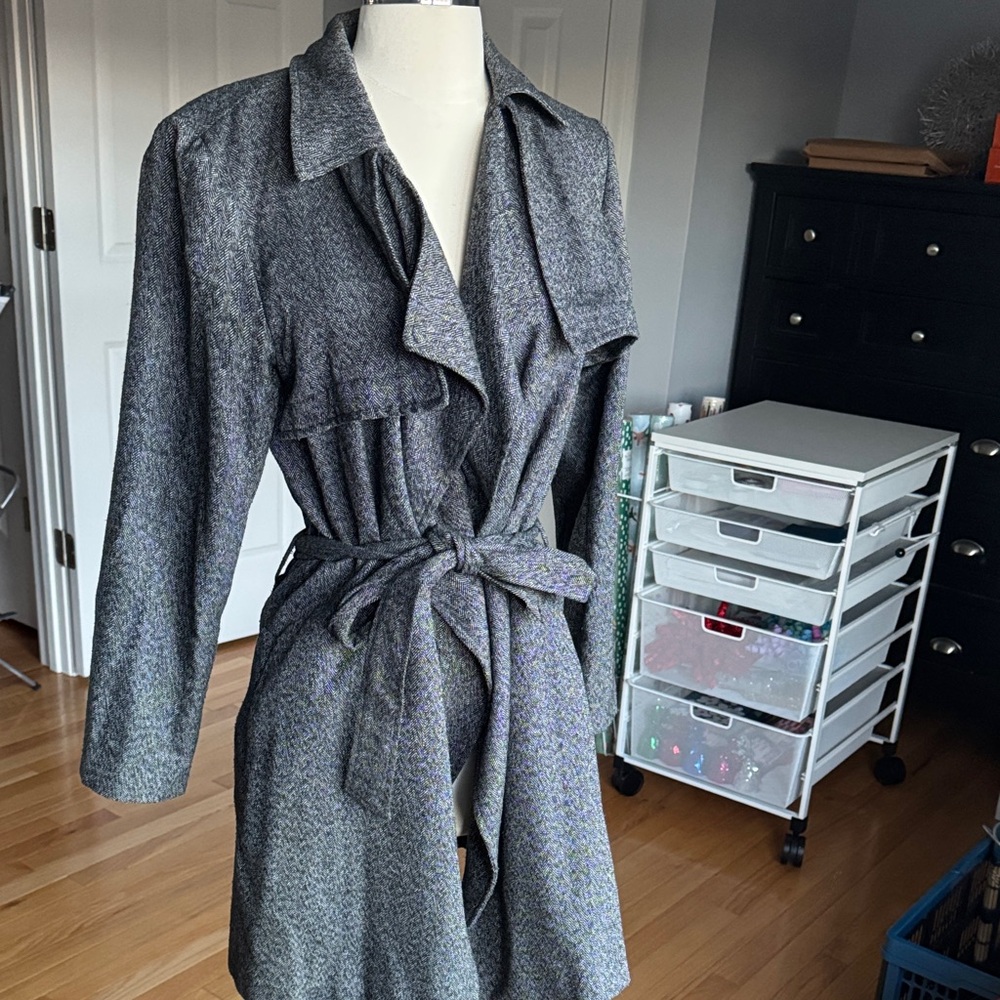 1 State Gray Belted Trench Coat